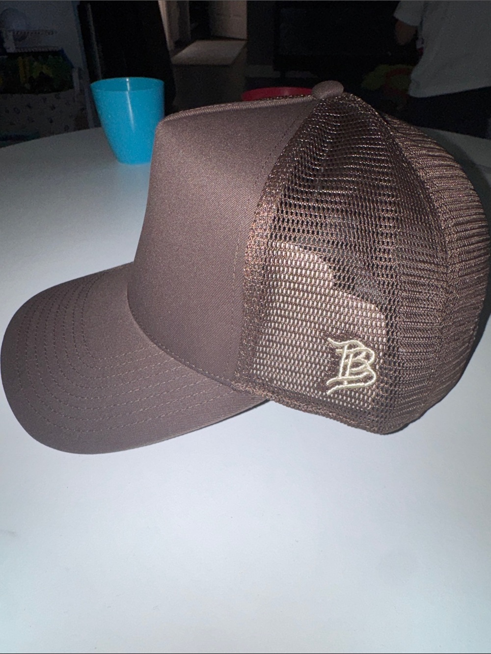 Branded Bills Brown Trucker Cap with Embroidered B Logo - Men Grooming Accessory - Picture 2 of 3